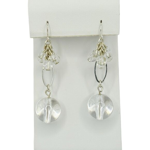 VTG Glass Beaded Dangle Earrings 2" Chandelier Silver-Tone Elegant Statement - Picture 1 of 10